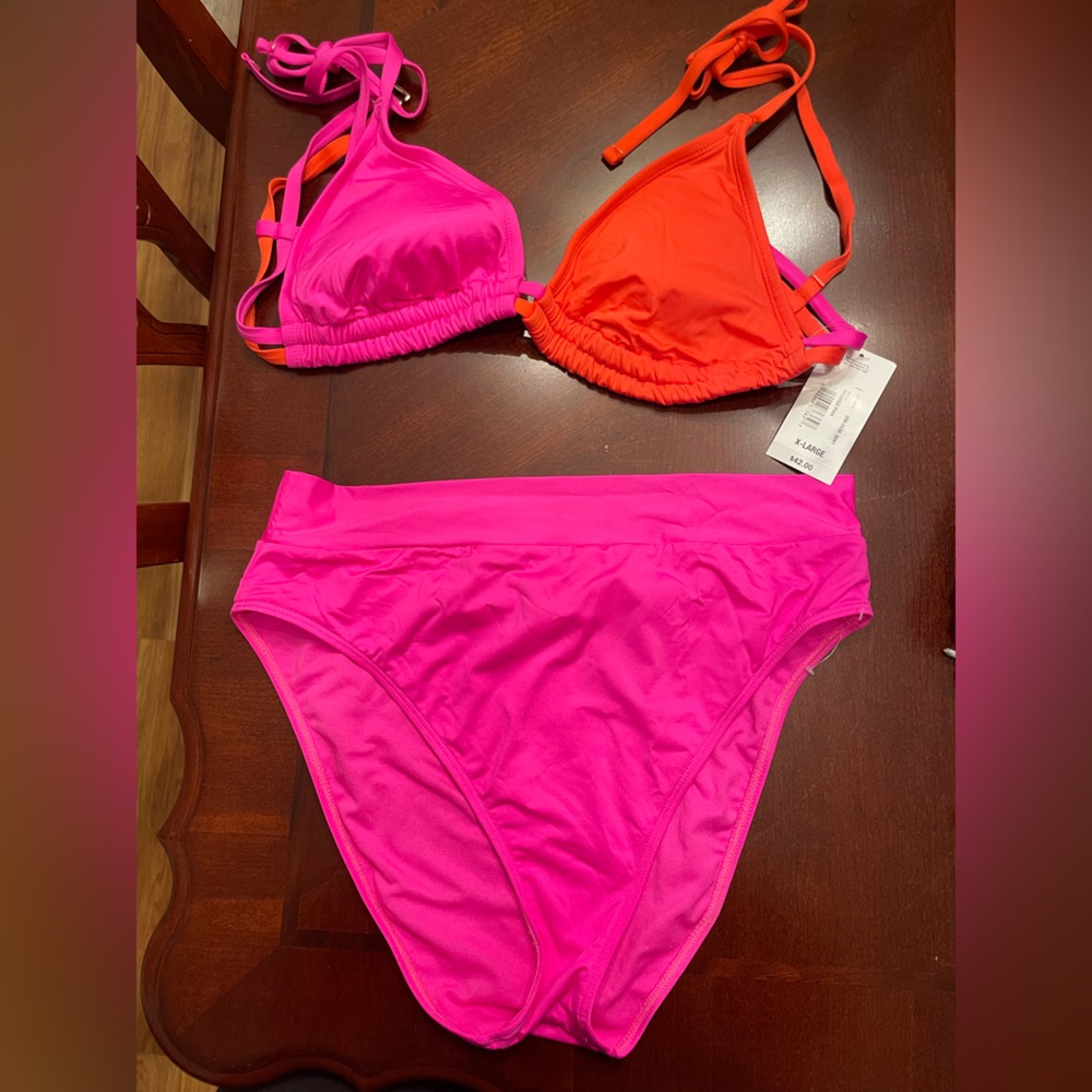 NWT Sugar Beach Vibrant Pink and Orange High Waist Bikini
